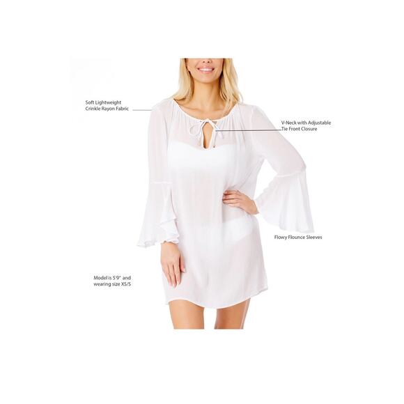 Anne Cole Womens Limited Edition White Swim Cover-Up Size: XL/XXL Flutter Sleeve - Picture 4 of 5